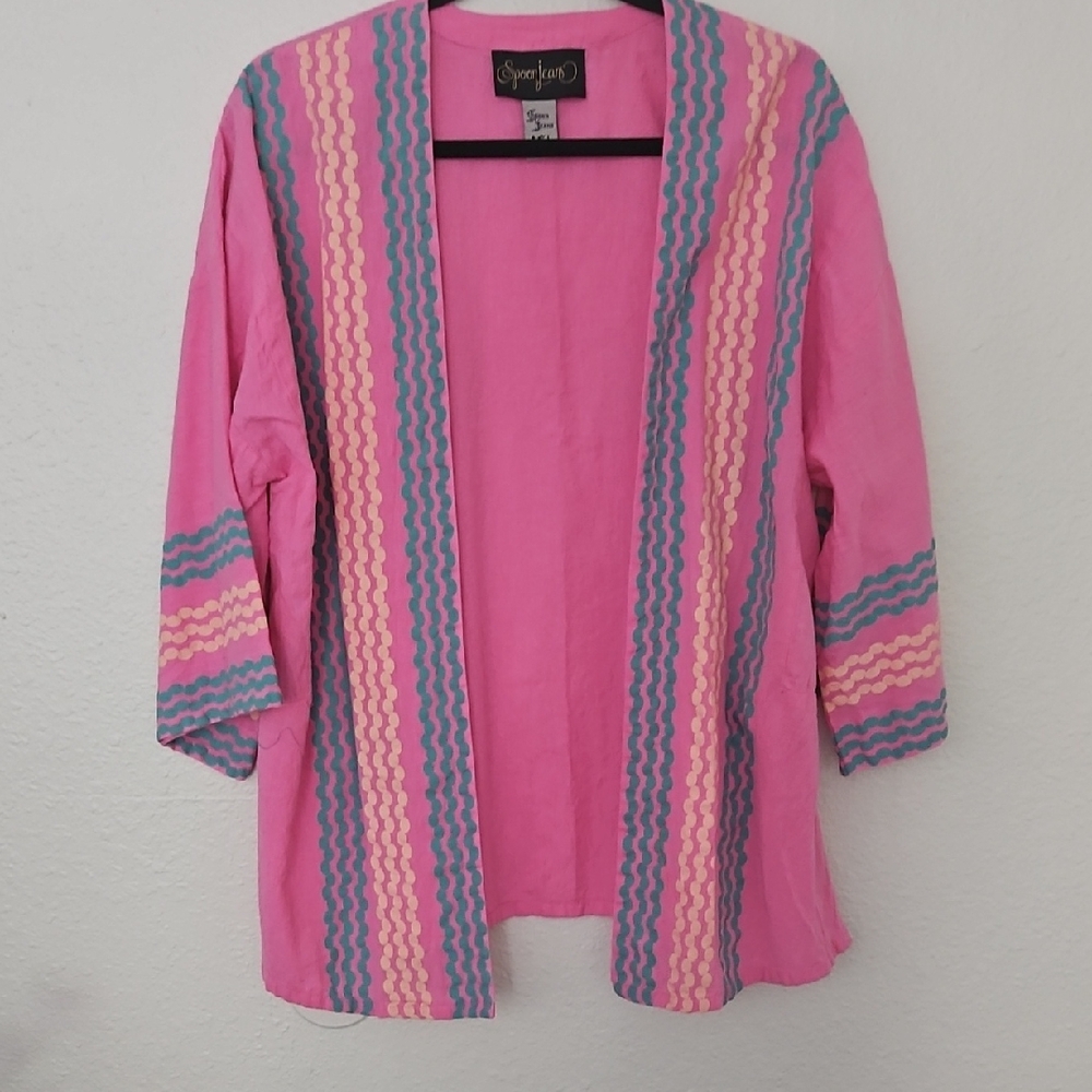 Spoonjeans Pink and Blue Open Cardigan Size S.
